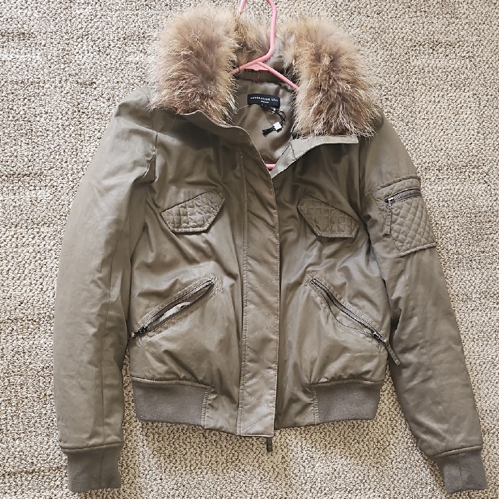 Generation Love Green Bomber Jacket with Fur Trim